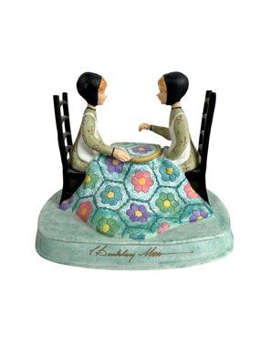 Vintage Quilting Flowers Porcelain Ceramic Figurine Signed P. Buckley Moss 2002